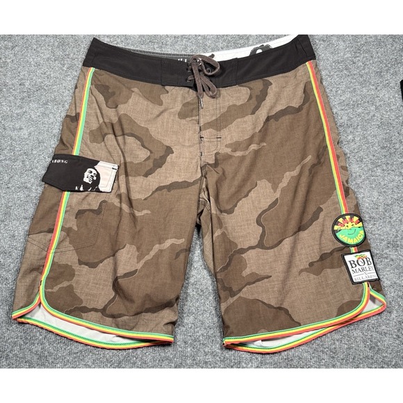 RARE NEW BOB MARLEY x BILLABONG BOARD SHORTS SMILE JAMAICA CAMO TRUE SIZE 33